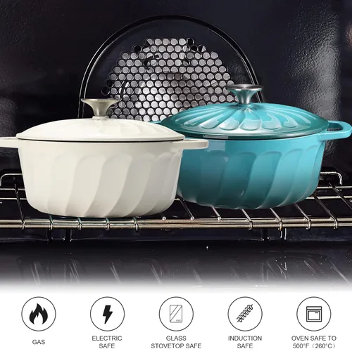 Vista 5 de Horno holandés de hierro fundido esmaltado con tapa, olla de horno holandés de hierro fundido de 3 cuartos de galón, olla de hierro fundido