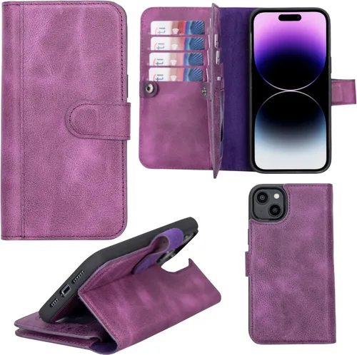 Vista 66 de HARDISTON Funda de piel auténtica de alta calidad hecha a mano para iPhone XR, tarjetero doble, funda magnética desmontable, función atril Marrón