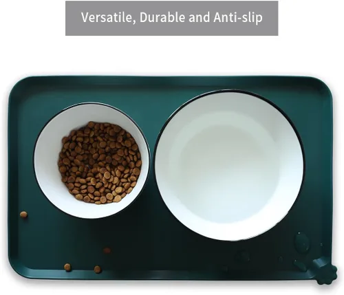 Vista 4 de Hoki Found - Bandeja de silicona para comederos de perros y gatos, tapetes impermeables para comida y agua, color cedro oscuro
