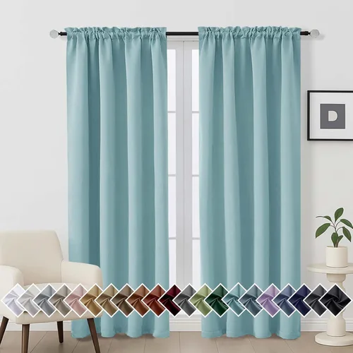 Vista 147 de OVZME Cortinas opacas turquesa para tratamiento de ventanas pequeñas, cortinas cortas con bloqueo de luz para ventana de cocina sobre el fregadero