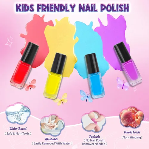 Vista 3 de EULRGAUS Set de Esmalte de Uñas para Niñas, Kit de Arte de Uñas de 27 Piezas con Secador de Uñas, Kit de Esmalte de Uñas No Tóxico y Uñas Postizas