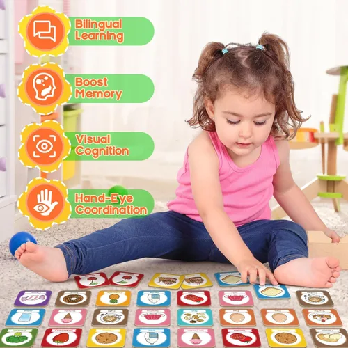 Vista 3 de Juego de tarjetas de memoria, juego de partidos para niños pequeños, aprender español para niños, tarjetas flash bilingües, juguetes de aprendizaje
