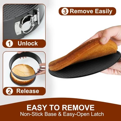 Vista 3 de Juego de Moldes Desmontables de 4 Piezas, Moldes para Pasteles de 4/7/9/10 pulgadas con Protector de Silicona a Prueba de Fugas, Antiadherentes a