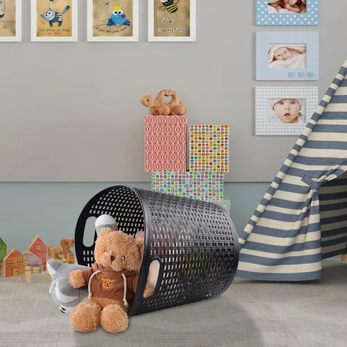 Vista 6 de Cesta de lavandería flexible de plástico de 40 L, cesta de lavandería negra con asas, 6 paquetes