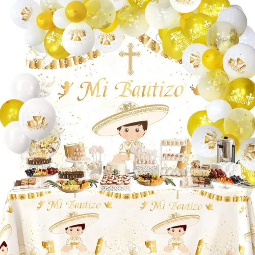 Kit de 57 piezas de guirnalda de arco de globos de Mi Bautizo para He God Bless Baby Boy Bautizo Party Decoraciones Primera Comunión Decoración