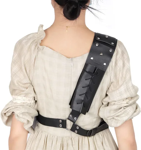 Warrior Back Sword Holster - Armadura medieval para hombro, funda de rana, correa cruzada, correa cruzada, funda de piel sintética detrás de la
