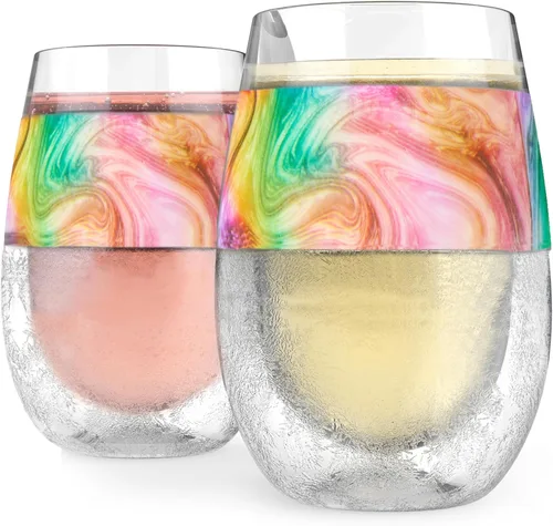 Host Freeze - Copas de vino sin tallo de doble pared, vasos refrigerantes congelables para vino tinto y blanco, tazas enfriadoras aisladas con