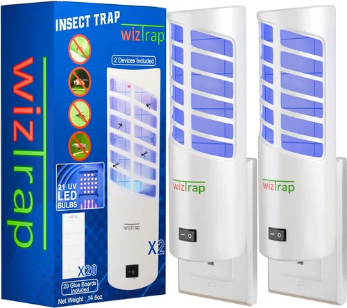 Paquete de 2 trampas grandes para moscas para interiores, 21 bombillas LED UV, 10 recambios de tablero de pegamento adhesivo, una trampa para