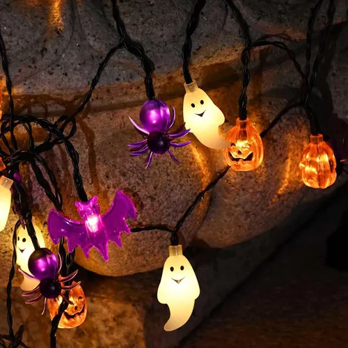 Vista 7 de Cadena de luces de Halloween con energía solar, 40 LED, 8 modos, resistente al agua, encendido/apagado automático, para uso en exteriores
