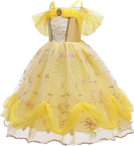 Vista 3 de Disfraz de princesa de Bella para niñas, disfraz de belleza y bestia, Halloween, Navidad, boda, cumpleaños (accesorios)