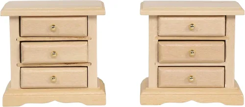 Vista 3 de Mesitas de noche de madera para casa de muñecas, juego de 2 mini mesitas de noche, muebles a escala 1:12 para dormitorios de casa de muñecas