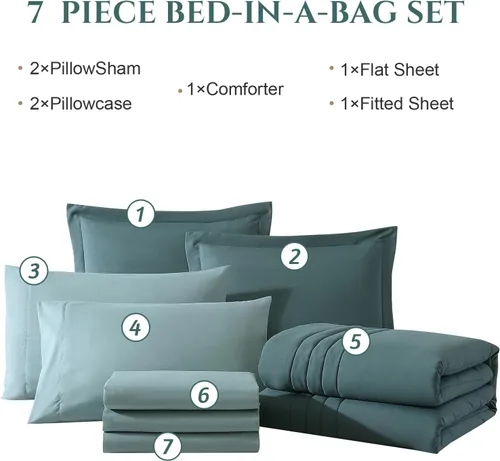 Vista 7 de Monbix Juego de edredón de tamaño matrimonial, juego de ropa de cama de 7 piezas tamaño matrimonial, edredones cálidos, cama en una bolsa