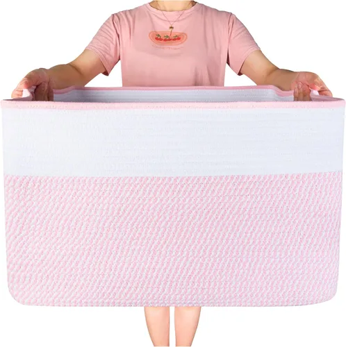 Vista 11 de MINTWOOD Design Canasta de Manta Extra Grande de 22 Pulgadas para Sala de Estar, Canasta de Almacenamiento de Cuerda Tejida Rectangular con Asas