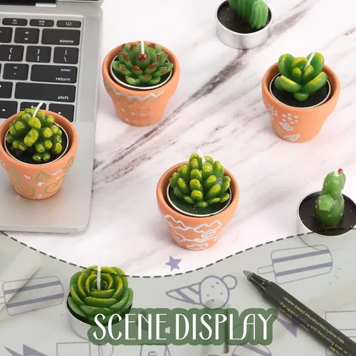 Vista 4 de 12 Piezas Velas de Suculentas Novedosas Hechas a Mano Velas de Té de Cactus Delicadas y Elegantes Velas de Plantas Mini Velas de Cactus
