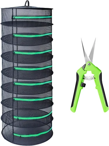 Growsun - Colgante de malla de 2 pies con 8 niveles para secado de hierbas y plantas, con cremallera verde