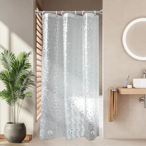 AooHome Cortina de ducha de tamaño para cabina de 36x72 pulgadas, cortina de ducha EVA con patrón de piedras en 3D, con 3 imanes inferiores, Semi