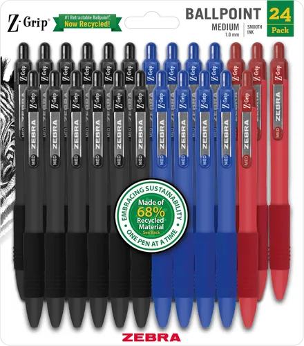 Vista 26 de Zebra Pen Z-Grip - Bolígrafo retráctil de punta media, 3/64 pulgadas, tinta negra, 18