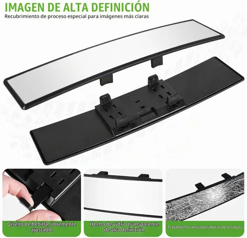 Vista 4 de Espejo retrovisor para auto de vidrio HD de 12 pulgadas, antirreflejos, con clip, panorámico, de gran angular, espejo retrovisor interior universal