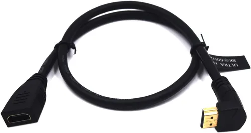 Vista 4 de Cable de extensión HDMI 8K a 60Hz de 2 pies, 48 Gbps, cable Ultra HD, recto hembra a macho en ángulo descendente, extensor HDMI 2.1, cable