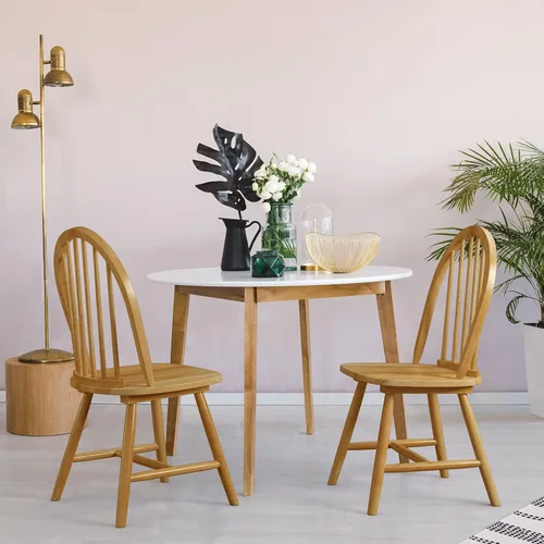Vista 12 de Giantex Juego de 4 sillas de comedor de madera, sillas Windsor con patas de madera maciza, respaldo de eje alto, barras transversales en forma de H