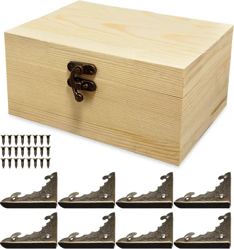 Caja de madera sin pintar sin terminar de 6.7 x 5.1 x 3.1 pulgadas, con tapa con bisagras para manualidades, almacenamiento de joyas, caja de pino
