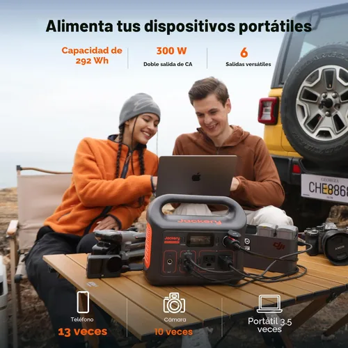 Vista 2 de Jackery Generador solar 300, batería de litio de reserva de 293 Wh con 1 panel solar SolarSaga de 100 W, 110 V/300 W, salida de CA de onda