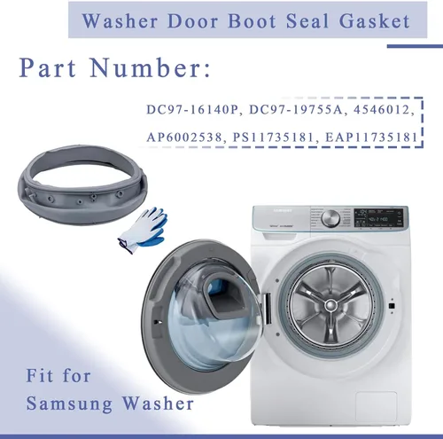 Vista 4 de DC97-16140P Junta de puerta de lavadora de reemplazo para Samsung Junta de puerta de carga frontal de goma Junta de sello de maletero DC97-19755A