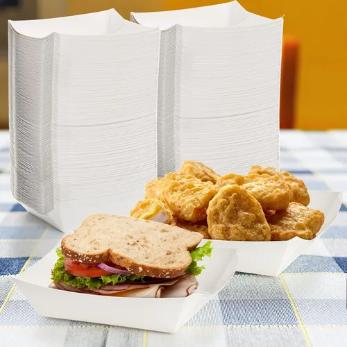 Vista 7 de DEAYOU Paquete de 250 botes pequeños de papel para alimentos, bandeja de alimentos de papel blanco de 1 libra, cesta de cartón desechable para papas