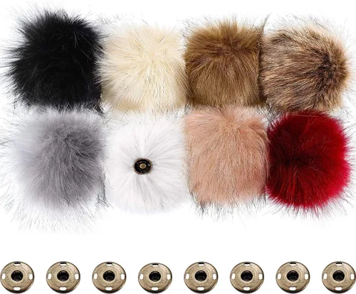 Boao Pelota de pompón esponjoso de piel sintética para sombrero con botón de presión extraíble para sombrero Bobble, tejer, zapatos y bufandas (8 8