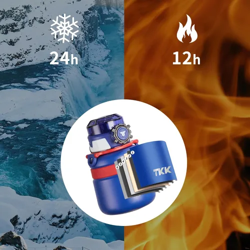 Vista 4 de TKK Botella de agua térmica de 20 onzas con popote para niños, termo de acero inoxidable con aislamiento al vacío de doble pared, reutilizable, a