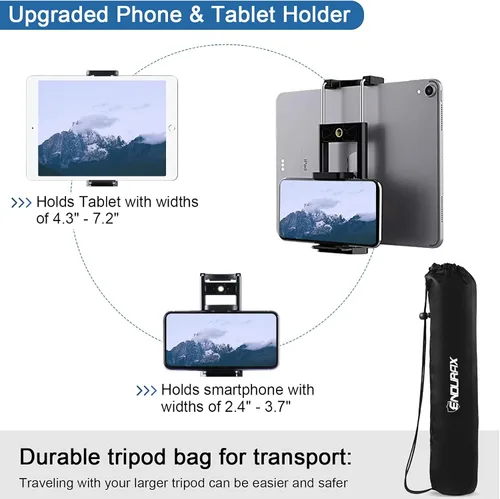 Vista 4 de Endurax Trípode de cámara 74 para Canon Nikon Sony, DSLR trípode alto con soporte para teléfono y bolsa de transporte