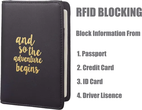 Vista 3 de Casmonal Funda para pasaporte con bloqueo RFID de cuero, porta tarjetas, organizador de documentos de viaje.