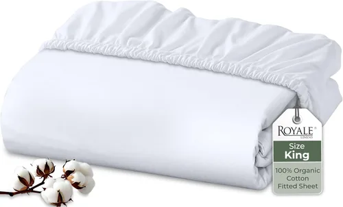 Vista 17 de Royale Linens Sábana bajera ajustable de 100 % algodón orgánico, tejido de percal, sábana bajera súper suave con bolsillo profundo, sábana elástica