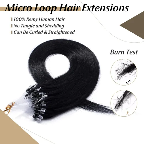 Vista 187 de SEGO Extensiones de cabello humano con micro cuentas, extensiones de cabello humano con micro bucle, lacio, natural, fusión fría, 1.76 oz/paquete