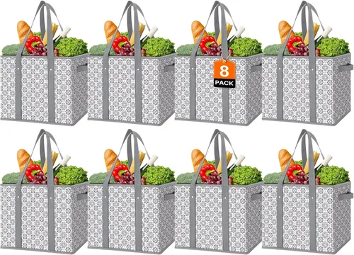 Vista 24 de WISELIFE Bolsas reutilizables para comestibles [2 unidades], bolsa grande para comestibles, resistente al agua, bolsa de compras plegable para ropa