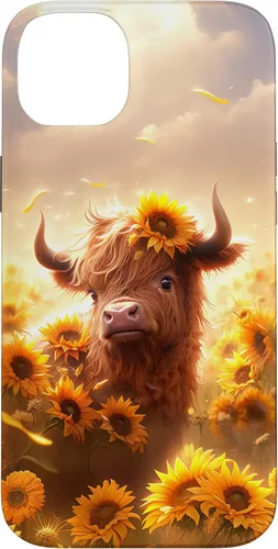 Vista 15 de Cute Scottish Highland Cow Sunflower Western Country Farm Case for iPhone 16