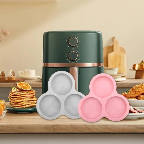 Vista 8 de 2 moldes de silicona para freidora de aire, molde de huevo reutilizable, sartén antiadherente para hornear, moldes para magdalenas de 3 cavidades