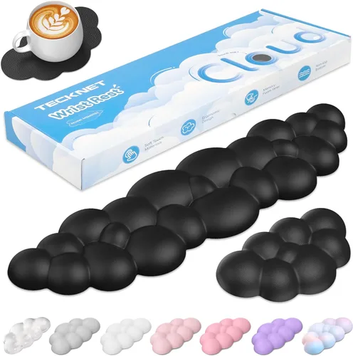 Vista 9 de TECKNET Cloud - Juego de reposamuñecas para teclado, reposamuñecas Cloud con base antideslizante, almohadilla de muñeca de piel sintética