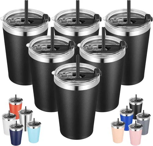 Vista 21 de VEGOND - Vaso térmico de acero inoxidable de 12 onzas con aislamiento al vacío de doble pared, vaso para viaje con tapa y pajita reutilizable