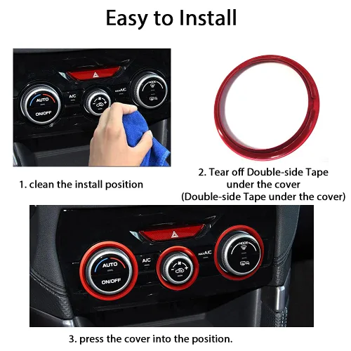 Vista 5 de Auovo Cubiertas de Anillo Exterior de Perilla de Control de Clima AC Accesorios para Subaru Forester 2019-2024 / Crosstrek 2018-2022 2023 / Impreza