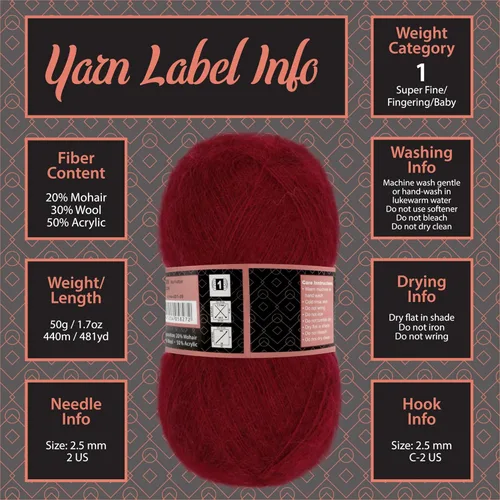 Vista 5 de JubileeYarn Mohair Elixir Yarn - 50g/Skein Baby Wool Blend - Cosmopolitan - 1 Skein