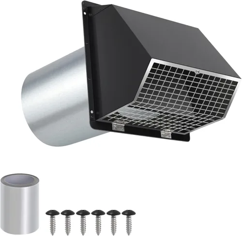 Vista 10 de Cubierta de ventilación de pared de 6 pulgadas, campana de ventilación de pared exterior con pantalla y amortiguador, cubierta de ventilación