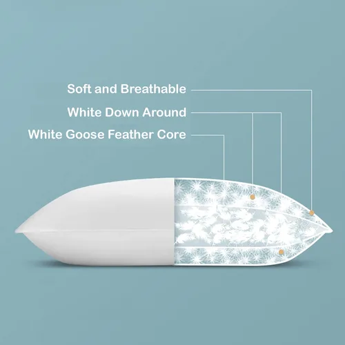 Vista 4 de Fabricado en Canadá Highland Feather Down Touch Pillow White Down Pillow 260TC 550 Loft Diseño único para apoyo adicional Superior para dormir