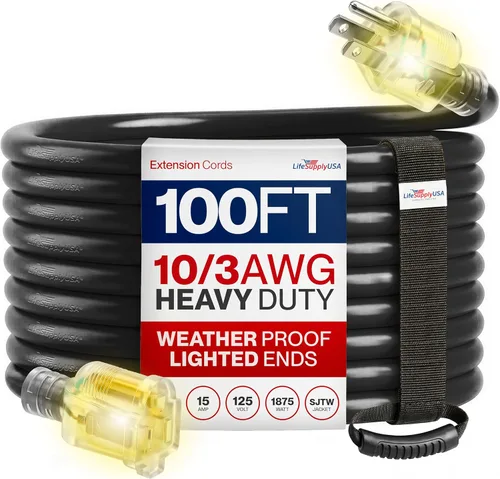 Vista 122 de Cable de extensión de 3 pies para interiores y exteriores 10/3 calibre Ultra resistente de 3 puntas SJTW, impermeable, cable de alimentación