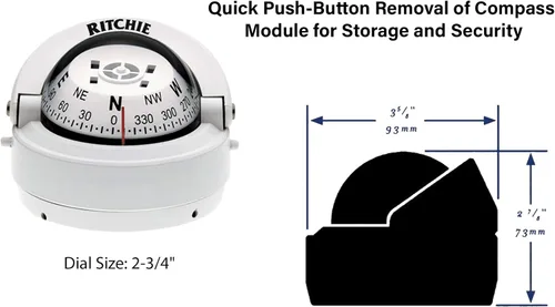 Vista 2 de Compass, Surface Mount, 2.75'' Dial, Wht.