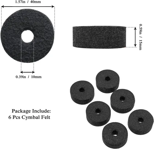Vista 4 de Juego de accesorios de platillos de 21 piezas, fundas de soporte, fieltros, arandelas y tuercas de ala para batería (negro)