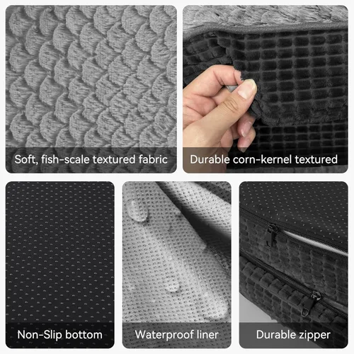 Vista 5 de JOEJOY Cama ortopédica para perros medianos, cama para mascotas de espuma viscoelástica con laterales de refuerzo, forro impermeable, funda