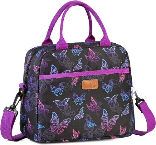 VONXURY - Bolsa de almuerzo térmica con diseño de mariposa para niñas, con correa de hombro extraíble, para niñas