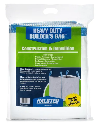 Vista 4 de DURASACK Bolsa de construcción resistente, bolsa de limpieza para contratistas de demostración de construcción de polipropileno tejido blanco