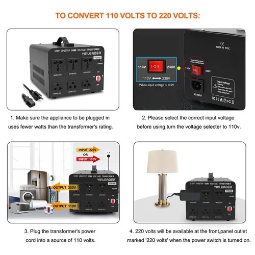Vista 3 de Yinleader Transformador convertidor de voltaje (110 V a 220 V, 220 V a 110 V) convertidor de transformador elevador/abajo 110/120 voltios - 220/240